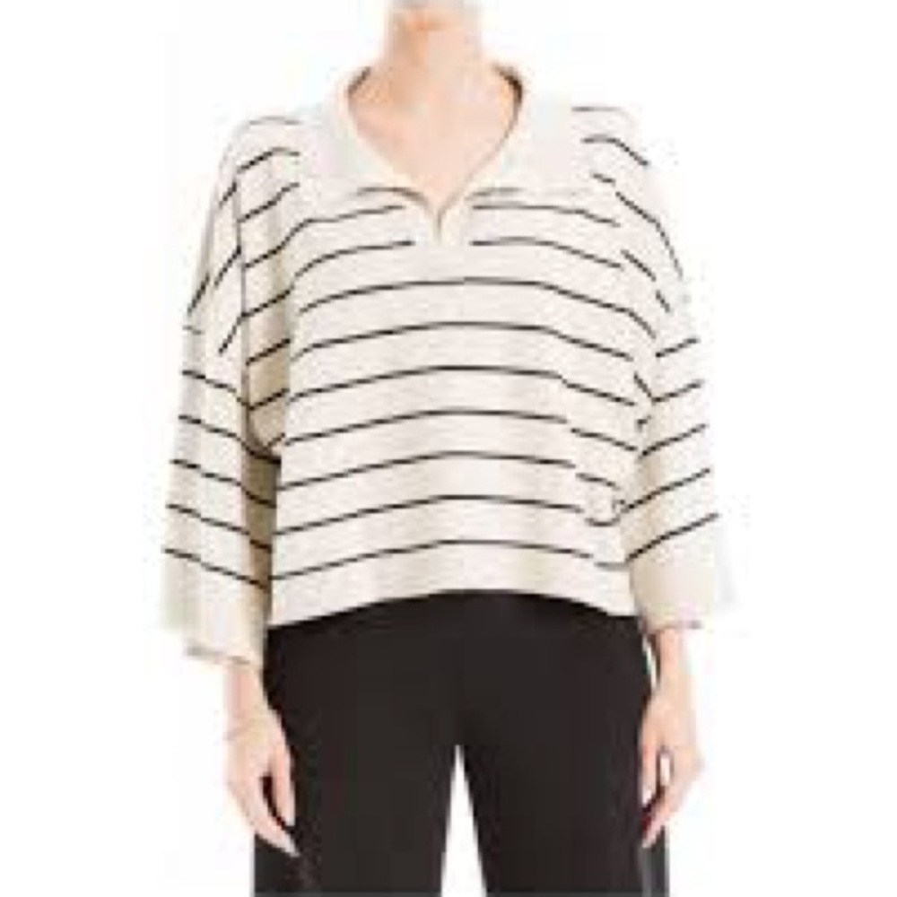 Max Studio stripe Johnny collar three-quarter oversized crop sweater Size XS